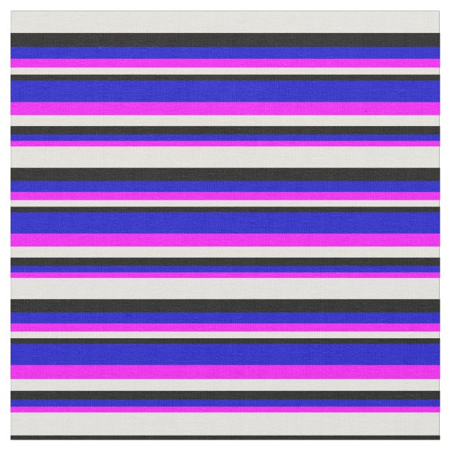 Fuchsien, Blau, Schwarz und Hellgelbe Streifen Stoff (Nahaufnahme)