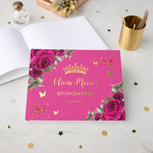 Fuchsien Blumen Gold Quinceanera Sweet 16 Geburtst Gästebuch