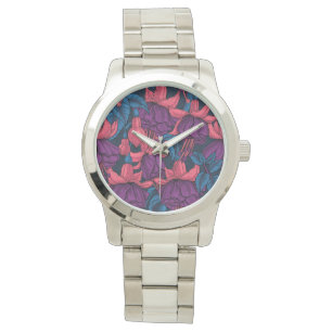 Fuchsien in blau und lila armbanduhr