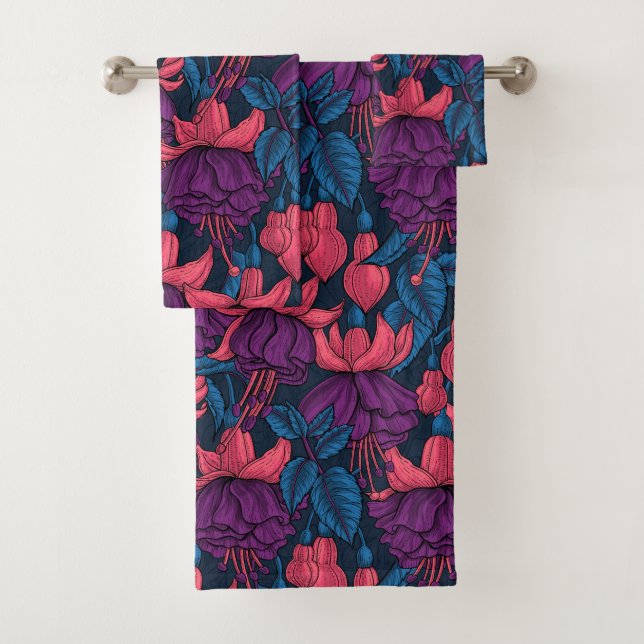 Fuchsien in blau und lila badhandtuch set (Insitu)
