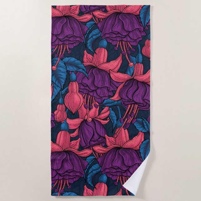 Fuchsien in blau und lila strandtuch (Vorderseite)