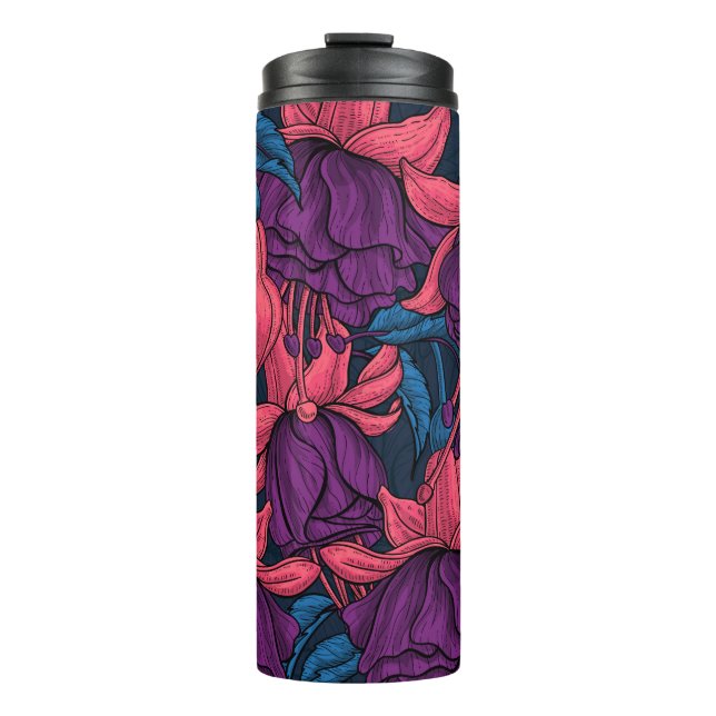 Fuchsien in blau und lila thermosbecher (Vorderseite)