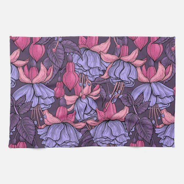 Fuchsien in Rosa und Violett Geschirrtuch (Horizontal)