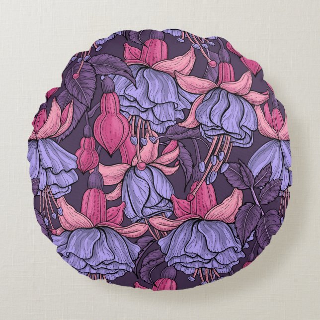Fuchsien in Rosa und Violett Rundes Kissen (Vorderseite)