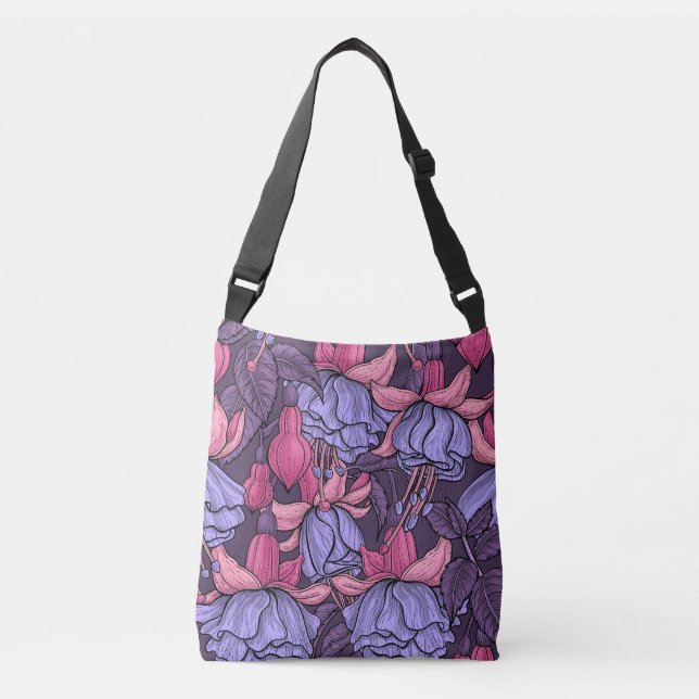 Fuchsien in Rosa und Violett Tragetaschen Mit Langen Trägern (Vorderseite)