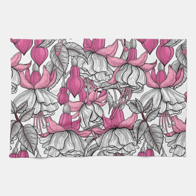 Fuchsien in weiß und rosa geschirrtuch (Horizontal)