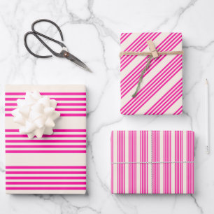 Fuchsien und Beige mit fünf Streifen Geschenkpapier Set