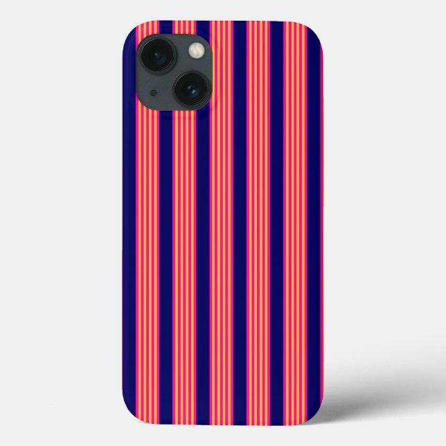 Fuchsien und gelbe Streifen mit Marineblau Case-Mate iPhone Hülle (Rückseite)