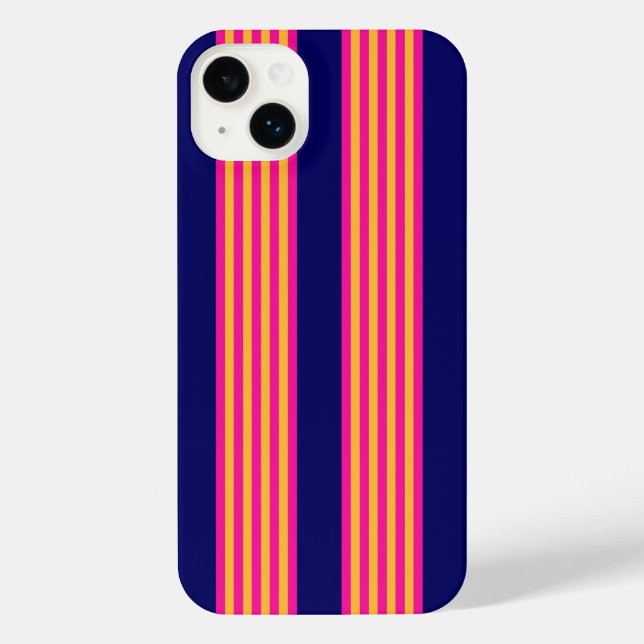 Fuchsien und gelbe Streifen mit Marineblau iPhone 14 Plus Hülle (Rückseite)