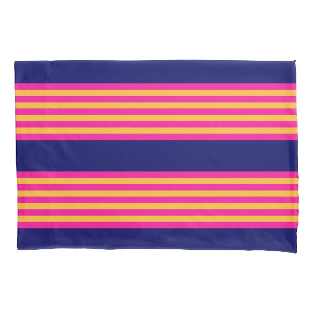 Fuchsien und gelbe Streifen mit Marineblau Kissenbezug (Vorderseite)