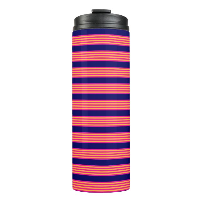 Fuchsien und gelbe Streifen mit Marineblau Thermosbecher (Vorderseite)