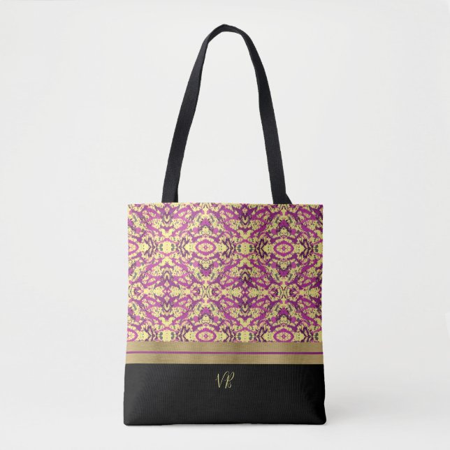 Fuchsien und Gelber Paint Spritzer Mit Monogramm Tasche (Vorderseite)