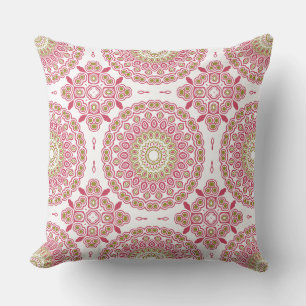 Fuchsien und Olivgrüner Mandala-Muster Kissen