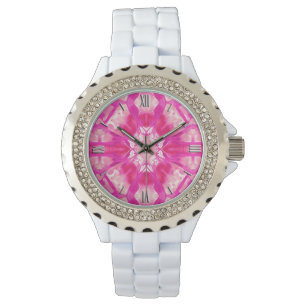 Fuchsien und pastellrosa Gefärbte Krawatte Muster Armbanduhr
