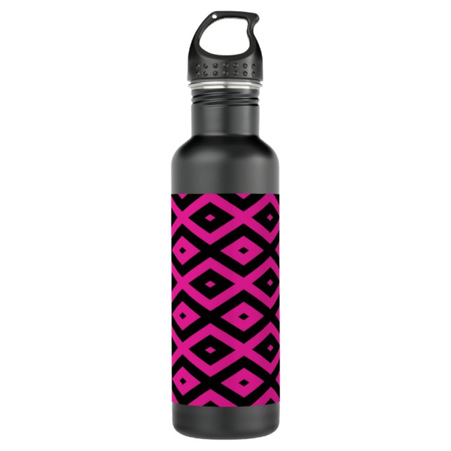 Fuchsien und schwarzer Diamant Edelstahlflasche (Vorderseite)