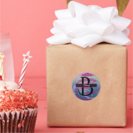 Fuchsien und weich rosa Pinselstrich Monogramm Runder Aufkleber