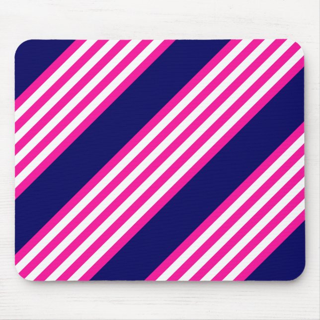 Fuchsien und weiße fünf Streifen mit blauem Muster Mousepad (Vorne)
