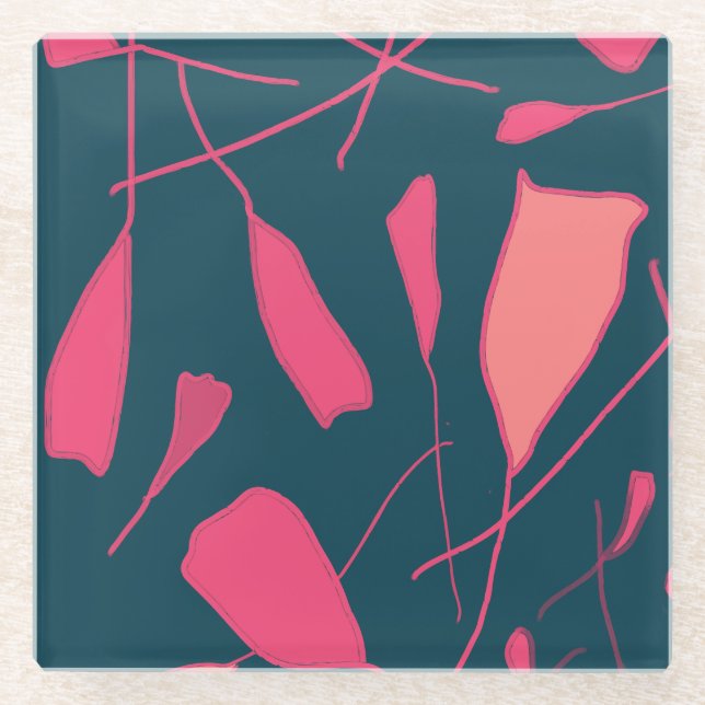 Fuchsienblätter auf Untersetzer aus Schwarzglas (Vorderseite)