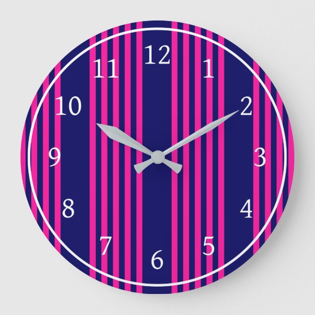 Fuchsienblauer Fünf Streifen Große Wanduhr (Vorderseite)