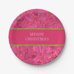 Fuchsienfarbene Poinsettien, Gewohnheitsmuster Pappteller