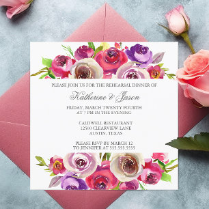 Fuchsienfarbene romantische Floralprobe-Dinnerpart Einladung