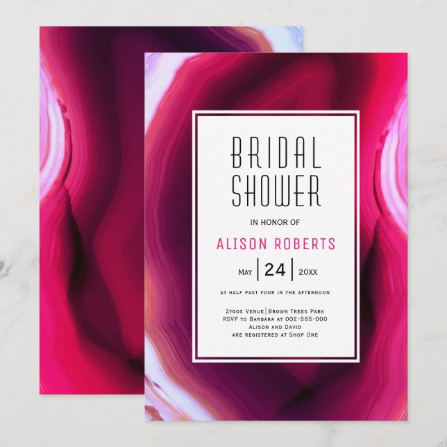 Fuchsienrosa-Agrotte-Scheiben-Brautparty Einladung (Vorne/Hinten)