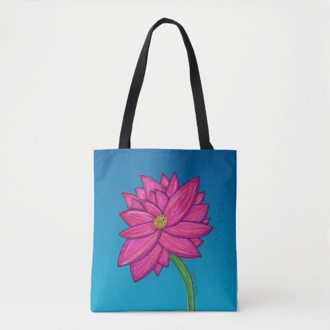 Fuchsienrosa-Blume mit blauem Hintergrund-Tote Tasche (Vorderseite)