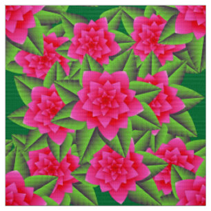 Fuchsienrosa Kamelien und grüne Blätter Stoff