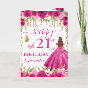 Fuchsienrosa Kleid Rothaarige Prinzessin Geburtsta Karte