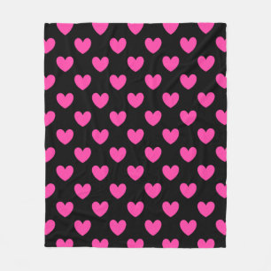 Fuchsienrosa Polka-Herzen auf schwarz Fleecedecke