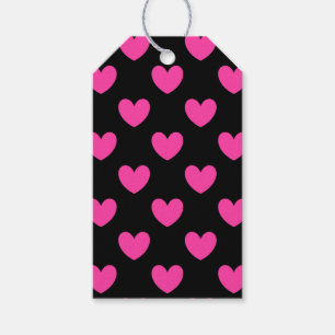Fuchsienrosa Polka-Herzen auf schwarz Geschenkanhänger