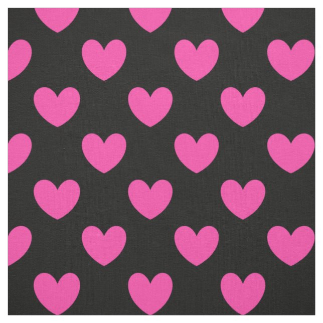 Fuchsienrosa Polka-Herzen auf schwarz Stoff (Muster)