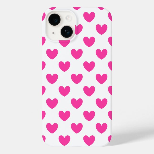 Fuchsienrosa Polka-Herzen auf weiß Case-Mate iPhone 14 Hülle (Rückseite)