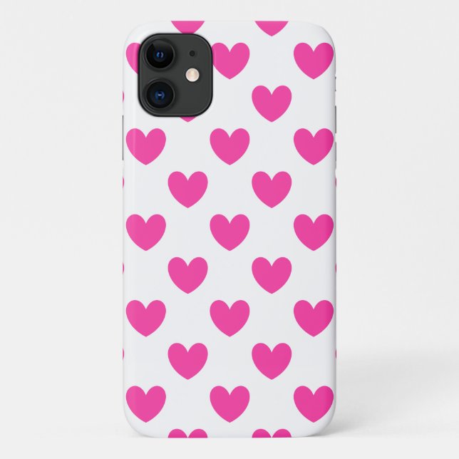 Fuchsienrosa Polka-Herzen auf weiß Case-Mate iPhone Hülle (Rückseite)