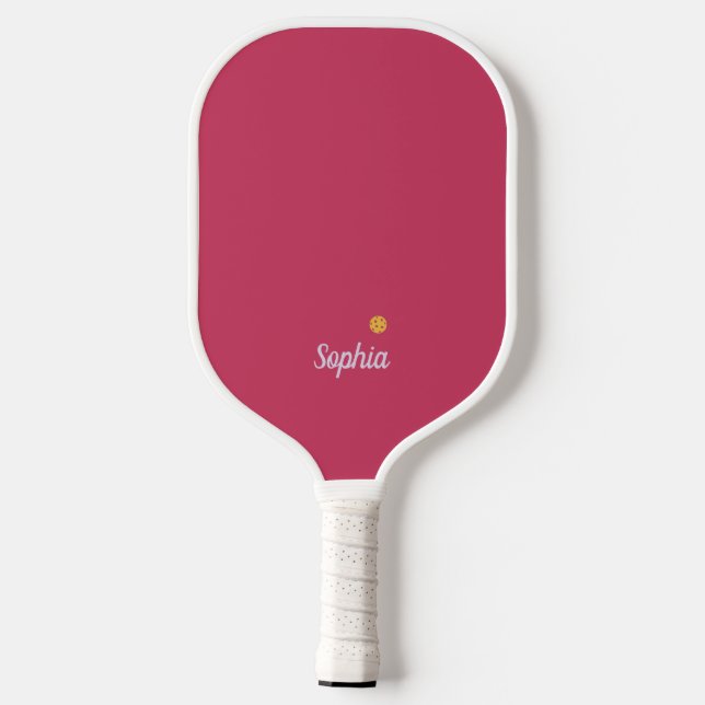 Fuchsienrosa und weiße moderne Monogramm Pickleball Schläger (Rückseite)