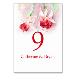 Fuchsienrotes Aquarell Blume Hochzeit Tischnummer