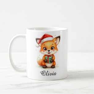Fuchsjunges in Santa-Hut mit individuellem Namen B Kaffeetasse