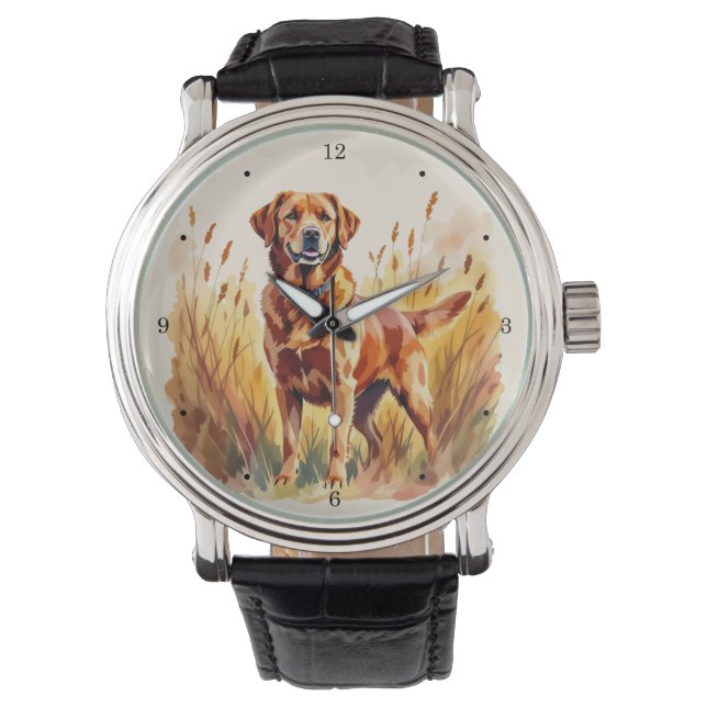 Fuchsroter Labrador Retriever Hund Armbanduhr (Vorderseite)