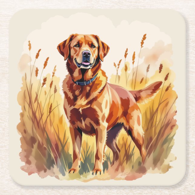 Fuchsroter Labrador Retriever Hund Rechteckiger Pappuntersetzer (Vorderseite)
