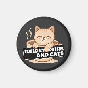 Fueled by Coffee and Cats Cute Sleepy Cat Design Magnet