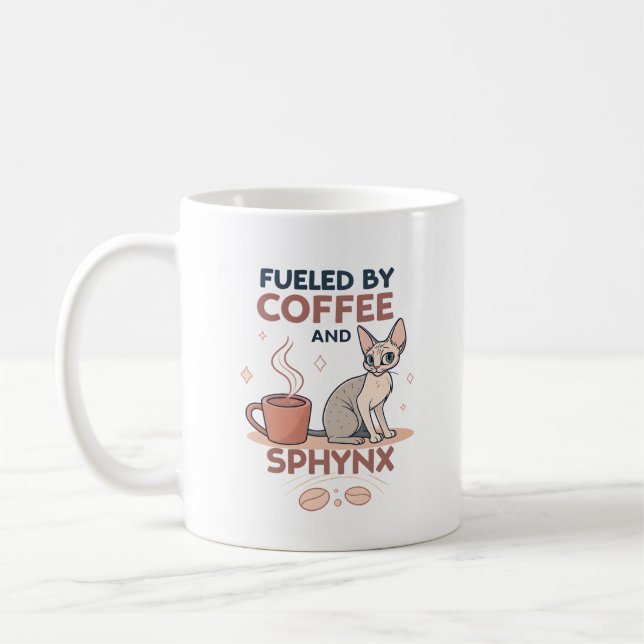 Fueled by Coffee and Sphynx Cat Art Kaffeetasse (Links)