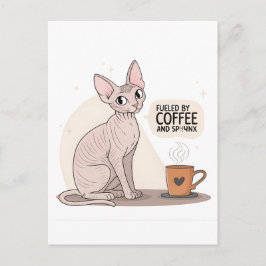 Fueled by Coffee and Sphynx Cat Illustration Postkarte