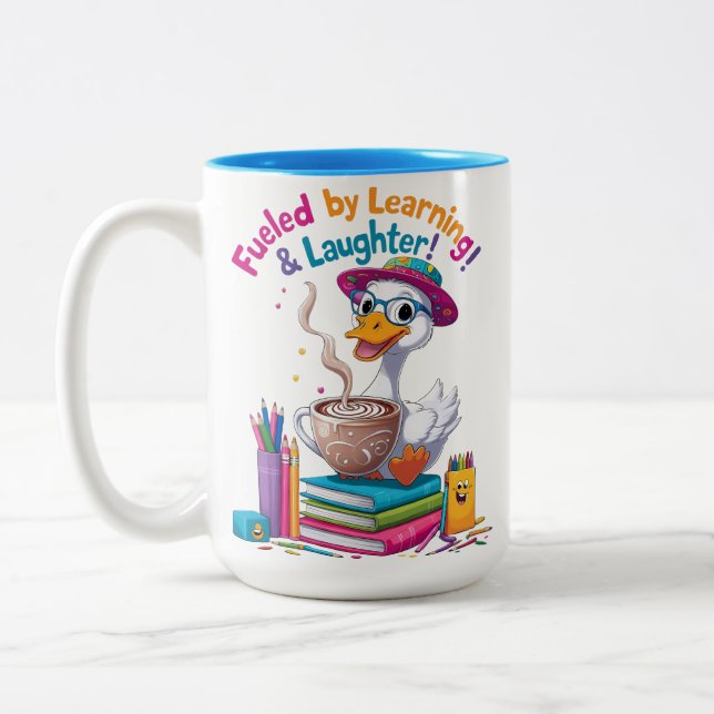 Fueled by Learning Goose Mug – Back to School Fun  Zweifarbige Tasse (Links)