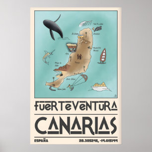 Fuerteventura-Karten-Wandkunst Kanarische Inseln R Poster