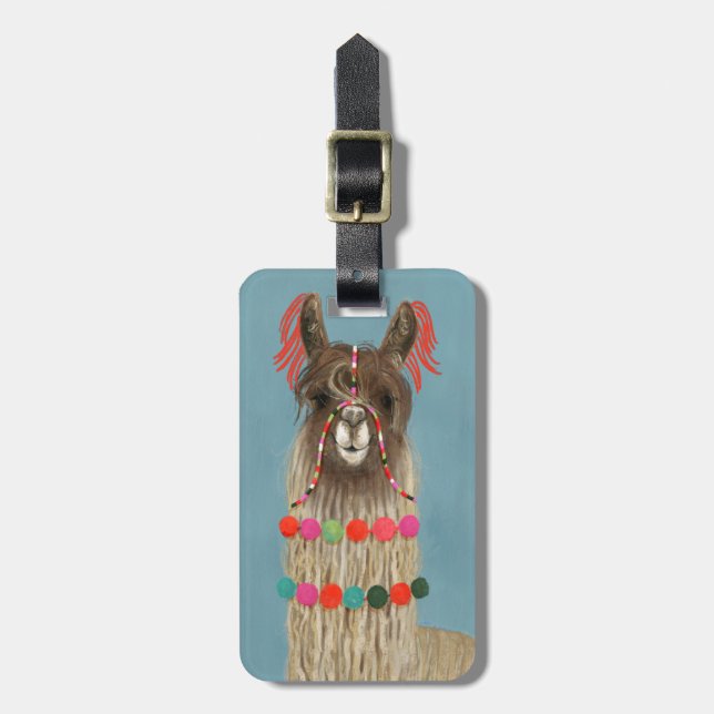 Füge Deinen Namen hinzu | Adorned Llama - Brown Gepäckanhänger (Vorderseite vertikal)