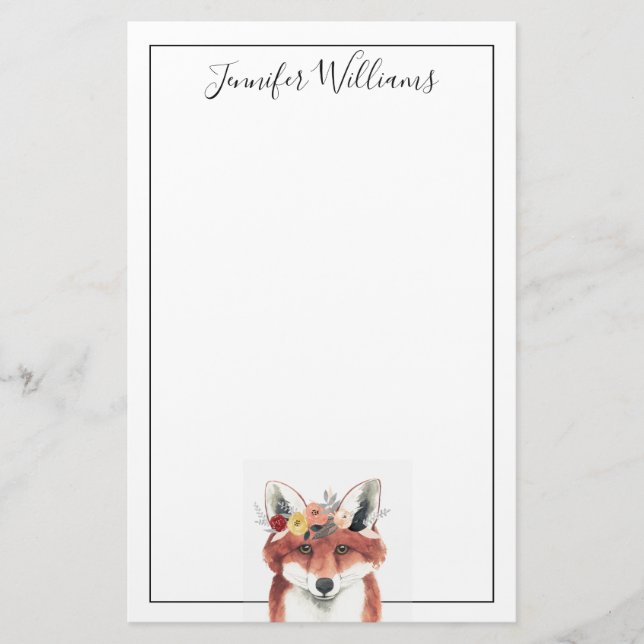 Füge Deinen Namen hinzu | Blume Crown Forester Fox Briefpapier (Vorderseite)