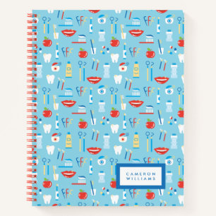 Füge Deinen Namen hinzu Dental Blue Pattern Notizbuch