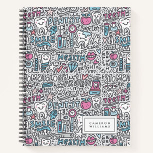 Füge Deinen Namen hinzu Dental Cartoon Pattern Notizbuch