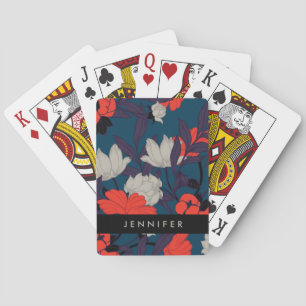 Füge Deinen Namen hinzu Elegantes Blumenmuster u Spielkarten