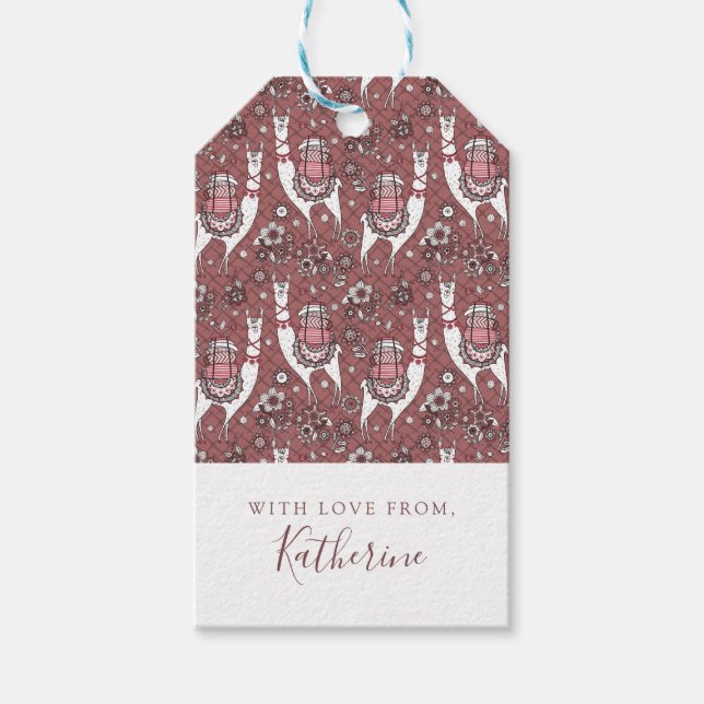 Füge Deinen Namen hinzu | Funny Llamas Pattern Geschenkanhänger (Vorderseite)